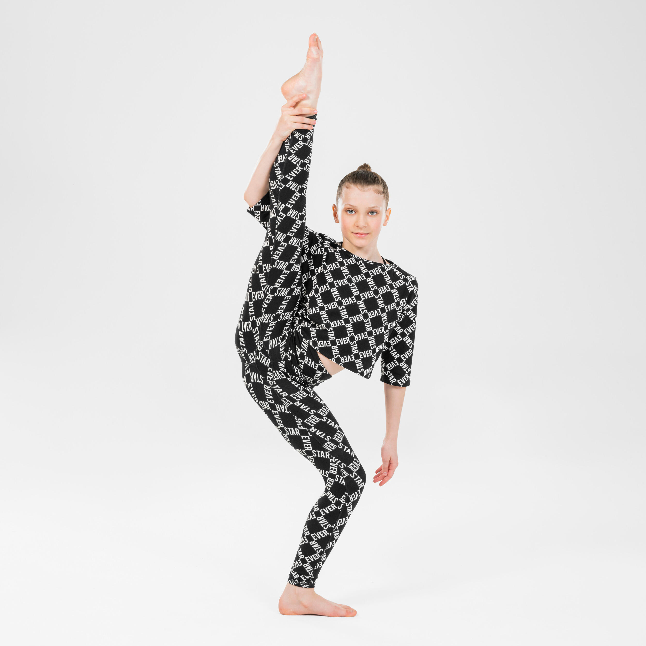 Leggings a vita alta da bambina per danza moderna con stampa nera