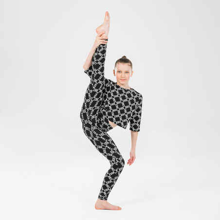 Tanz-Leggings Kinder Modern Dance hoher Taillenbund - mit Print schwarz