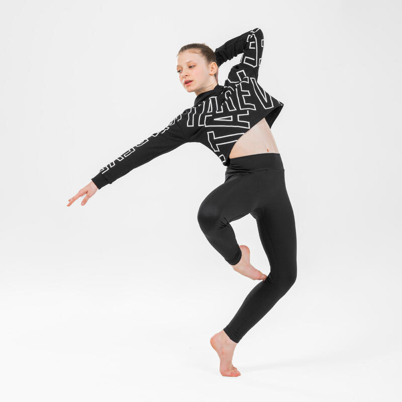 Lány crop top pulóver modern tánchoz, fekete
