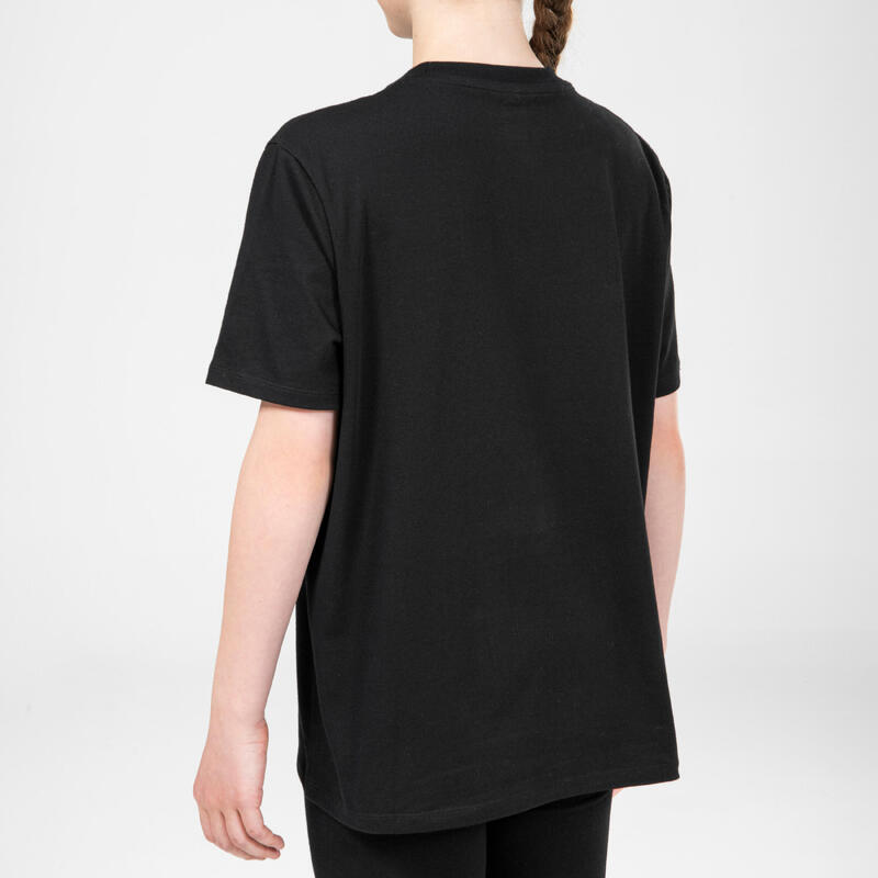 Dívčí oversized tričko 500 černé s potiskem