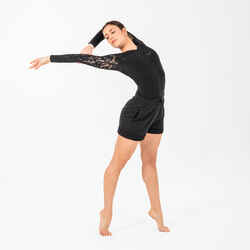 Women's Long-Sleeved Black Lace Dance Leotard - Made in Italy