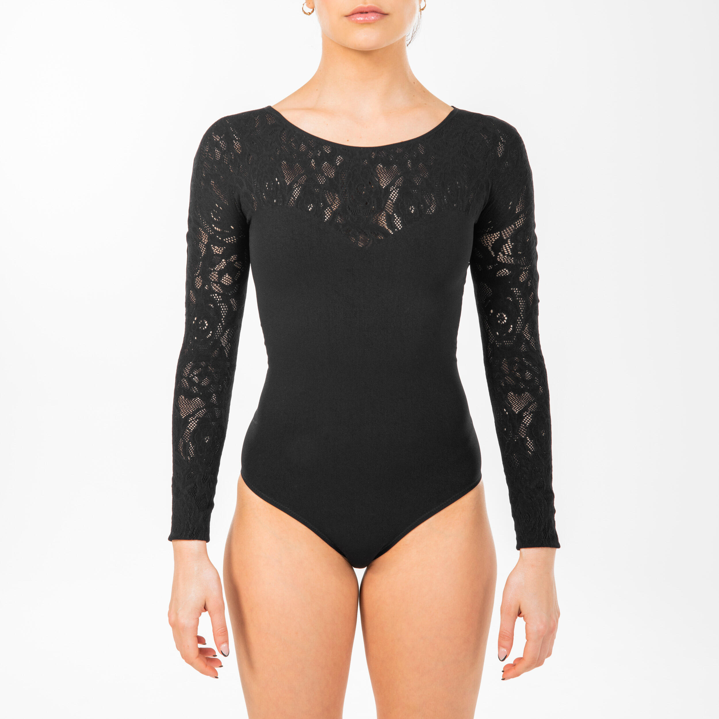 Women's Long-Sleeved Black Lace Dance Leotard - Made in Italy 4/6