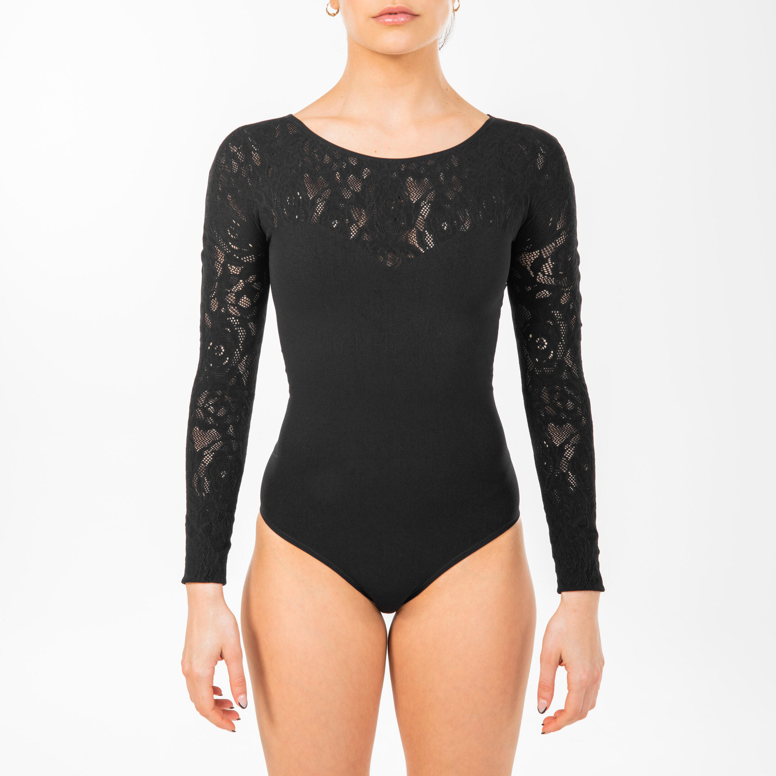Maillot Danza Mujer Negro Encaje Manga Larga Made In Italy Decathlon