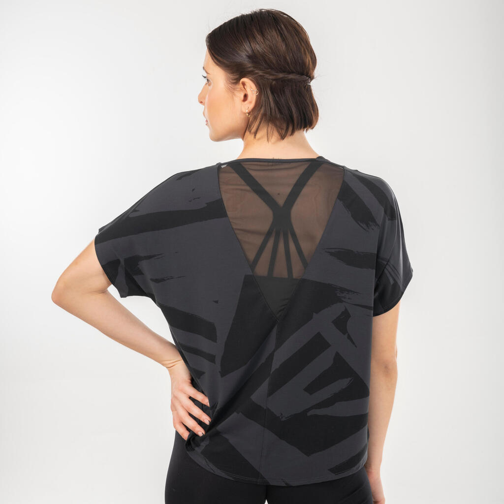 Sieviešu moderno deju T krekls ar īsām piedurknēm, pelēks, melns