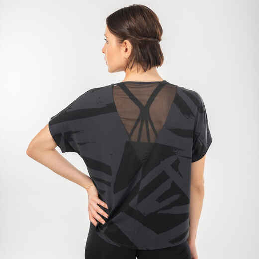
      Γυναικείο κοντομάνικο t-shirt σε φαρδιά γραμμή για σύγχρονο χορό - Γκρι/Μαύρο
  