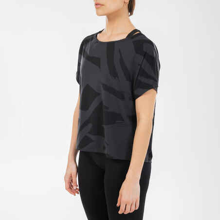 חולצת טי קלילה עם שרוולים קצרים למחול מודרני לנשים - אפור/שחור