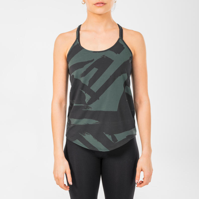 Camiseta Sin Mangas Danza Moderna Mujer Caqui Negro Holgada Tirantes Finos