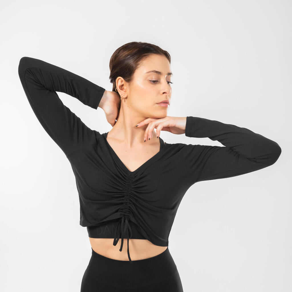 Sieviešu garpiedurkņu daudzfunkcionāls modernā džeza deju T krekls, melns