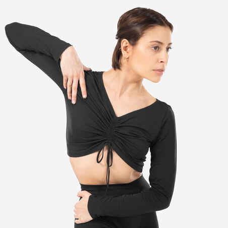Črna ženska plesna majica z dolgimi rokavi