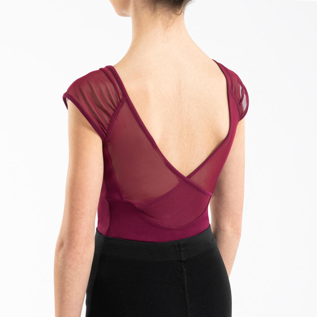 Short-Sleeved Veil Ballet Leotard - Burgundy