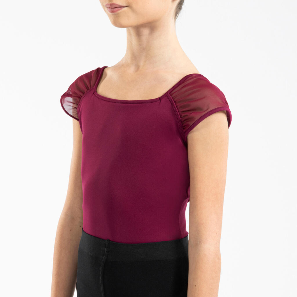 Short-Sleeved Veil Ballet Leotard - Burgundy