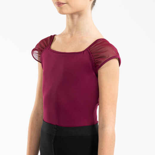 
      Short-Sleeved Veil Ballet Leotard - Burgundy
  