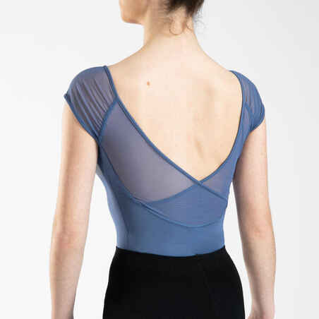 Short-Sleeved Veil Ballet Leotard - Indigo Blue