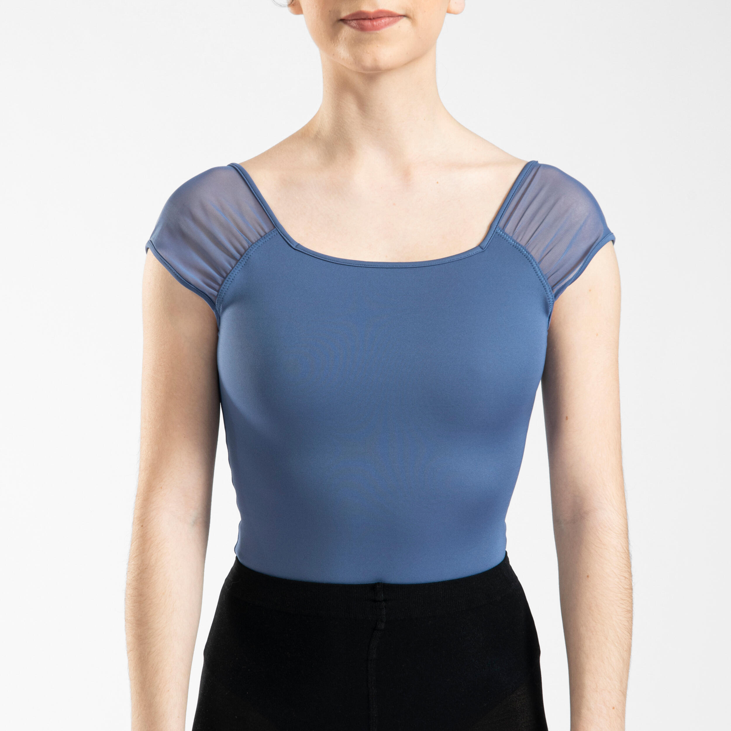 STAREVER Short-Sleeved Veil Ballet Leotard - Indigo Blue