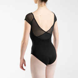 Short-Sleeved Veil Ballet Leotard - Black