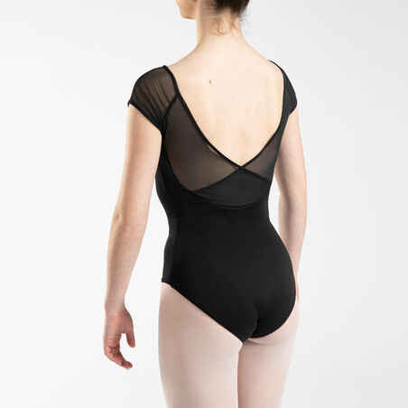 Women's and Girls' Short-Sleeved Veil Ballet Leotard - Black