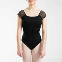 Women's and Girls' Short-Sleeved Veil Ballet Leotard - Black