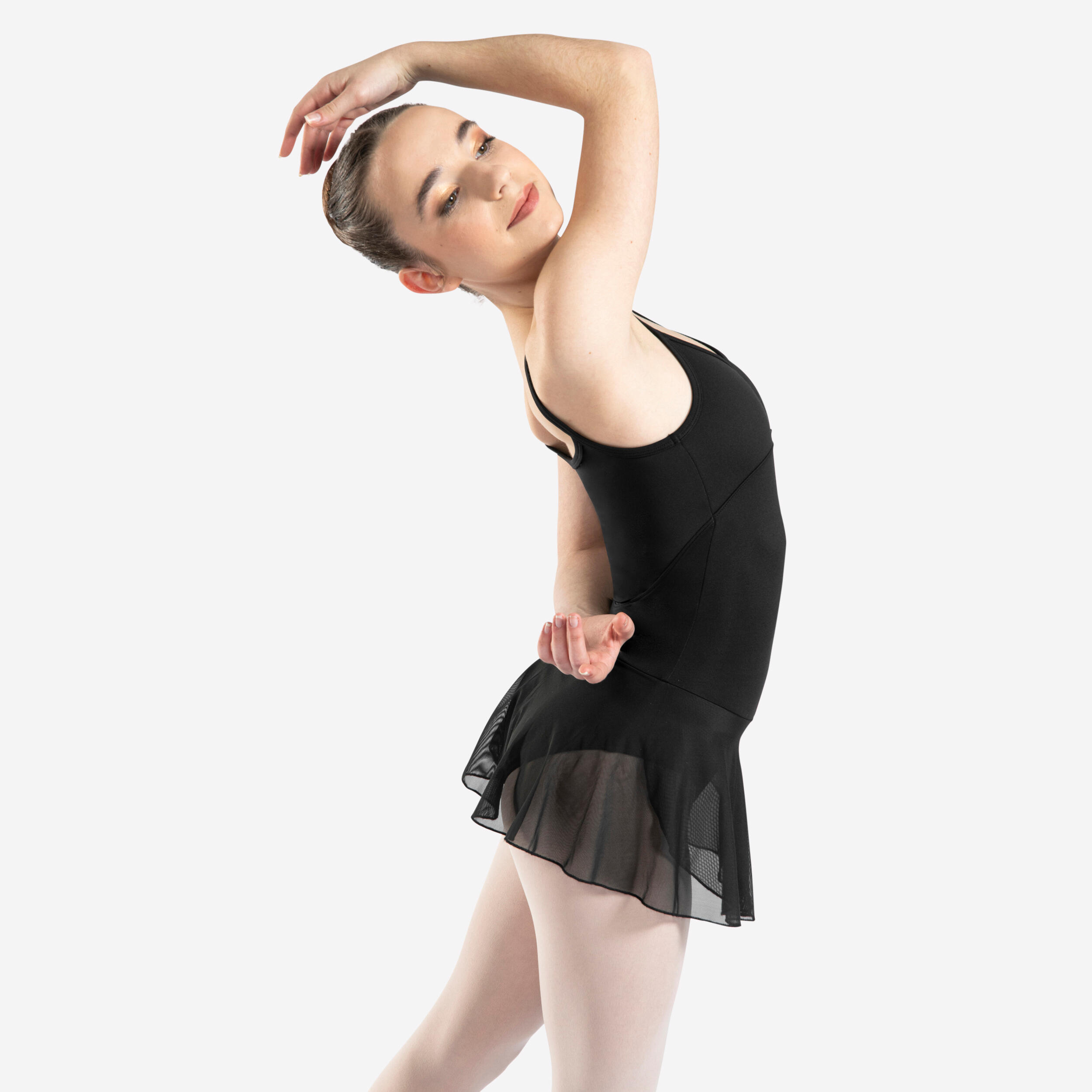 Girls’ stretchy ballet leotard, black
