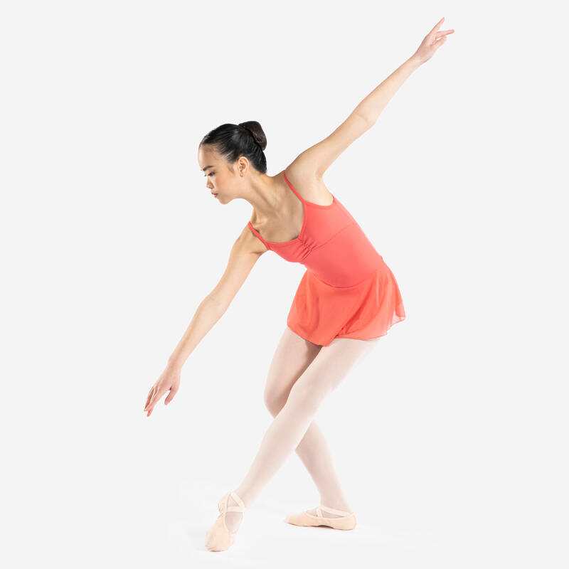 Body danza classica bambina con gonnellino 150 corallo