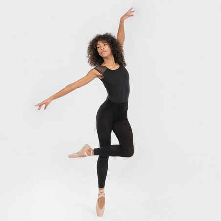 Short-Sleeved Veil Ballet Leotard - Black