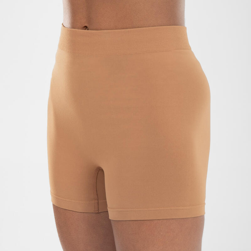 Naadloze dansshort met hoge taille voor modern jazz voor dames karamel