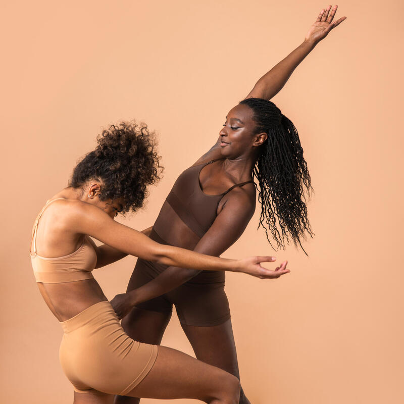 Behatopje voor dansvoorstellingen dames verwisselbare bandjes donkerbruin