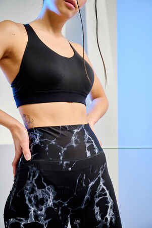 Women's shaping fitness cardio high-waisted leggings, black - Decathlon
