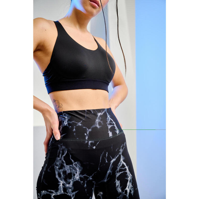 Sportleggings Damen hoher figurformender Taillenbund - Marmor Print