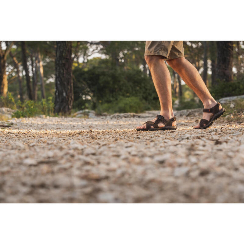 Sandale din piele drumeție în natură NH500 Kaki-portocaliu Bărbați