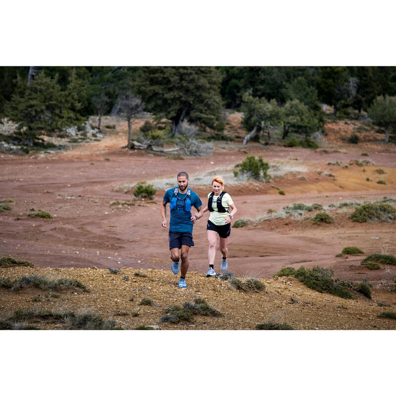 Laufshirt kurzarm Trailrunning Damen - hellgrün mit Grafikprint