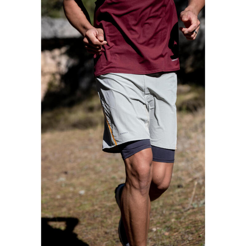 Şort cu colanţi Confort Alergare Trail Running Kaki Bărbaţi 