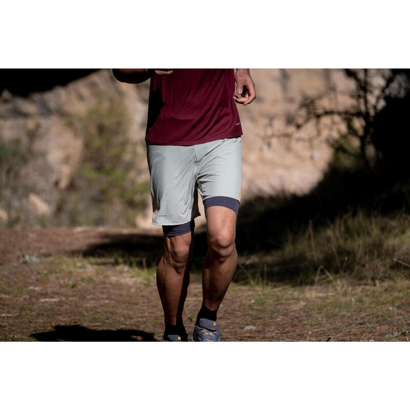 Pánské kraťasy se šortkami na trailový běh Confort khaki