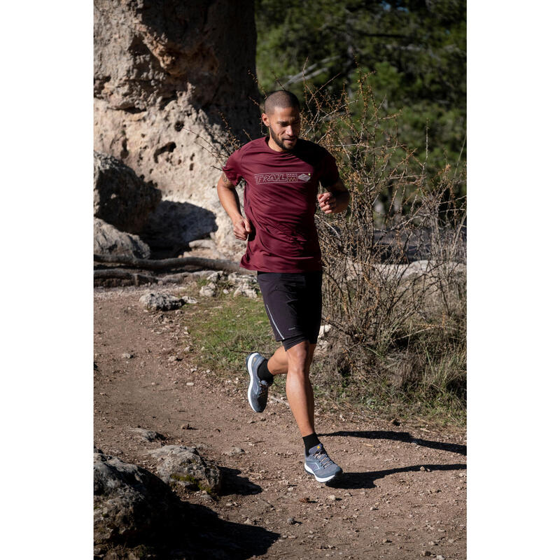 Şort cu colanţi Alergare Trail Running Confort Negru Bărbaţi 