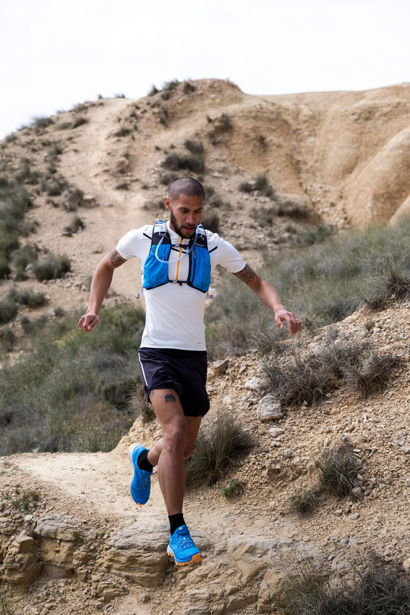 Camiseta Trail Running Hombre Blanco Manga Corta Cremallera