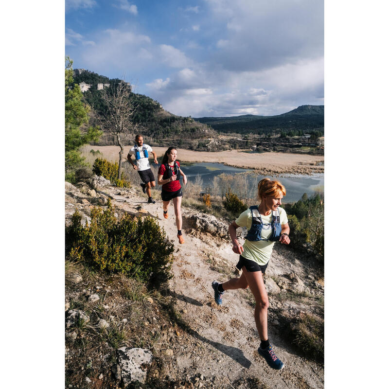 Laufshirt kurzarm Trailrunning Damen - hellgrün mit Grafikprint