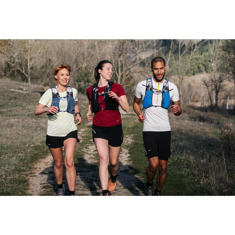 Laufshirt kurzarm Trailrunning Damen - himbeerfarben mit Grafikprint