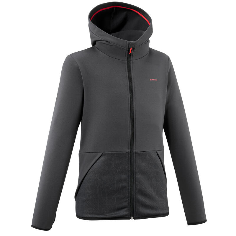 CHAQUETA POLAR SENDERISMO- MH500 NEGRO GRIS - NIÑOS 7-15 AÑOS 