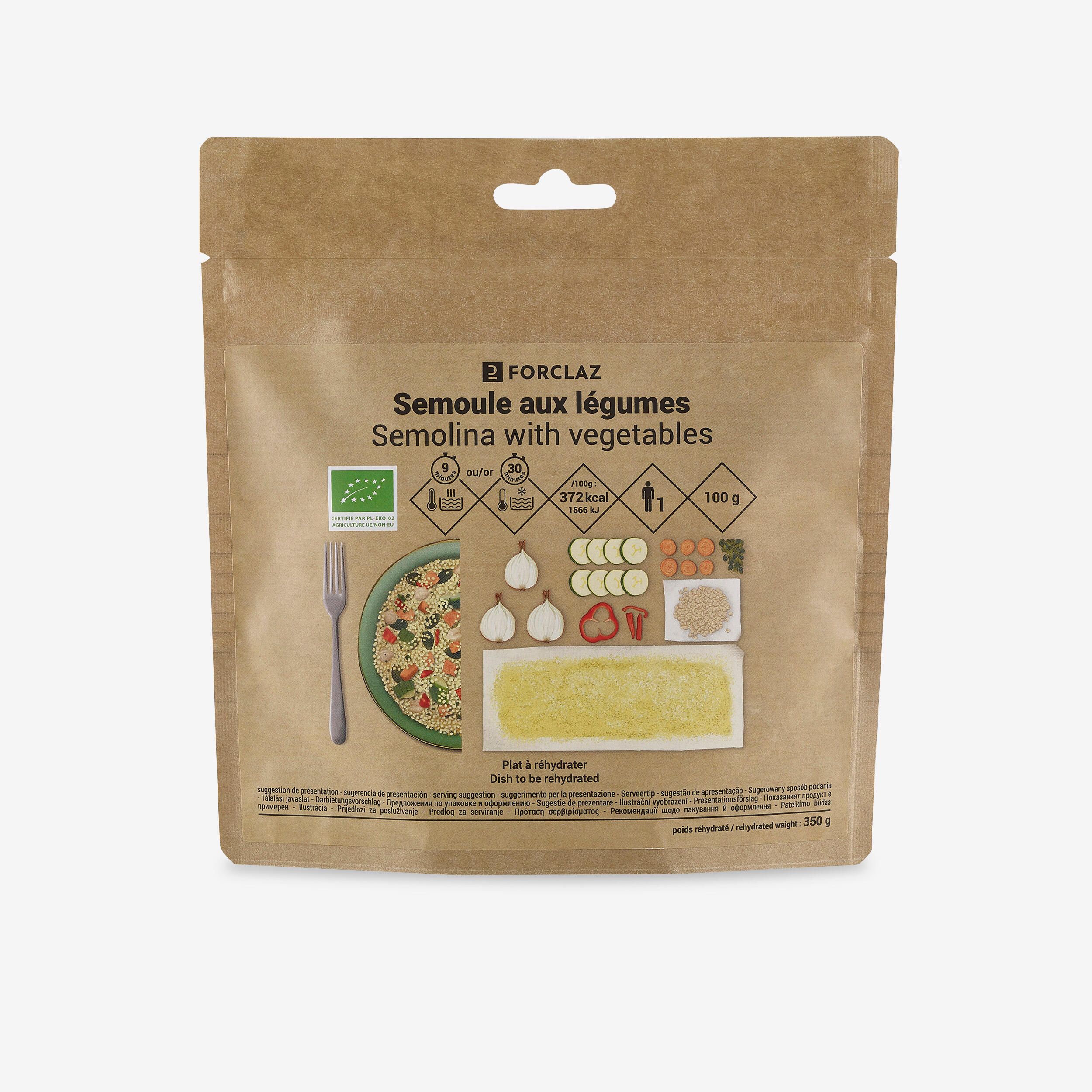 Organic dehydrated vegetarian meal - Semolina with vegetables -  100g 1/3