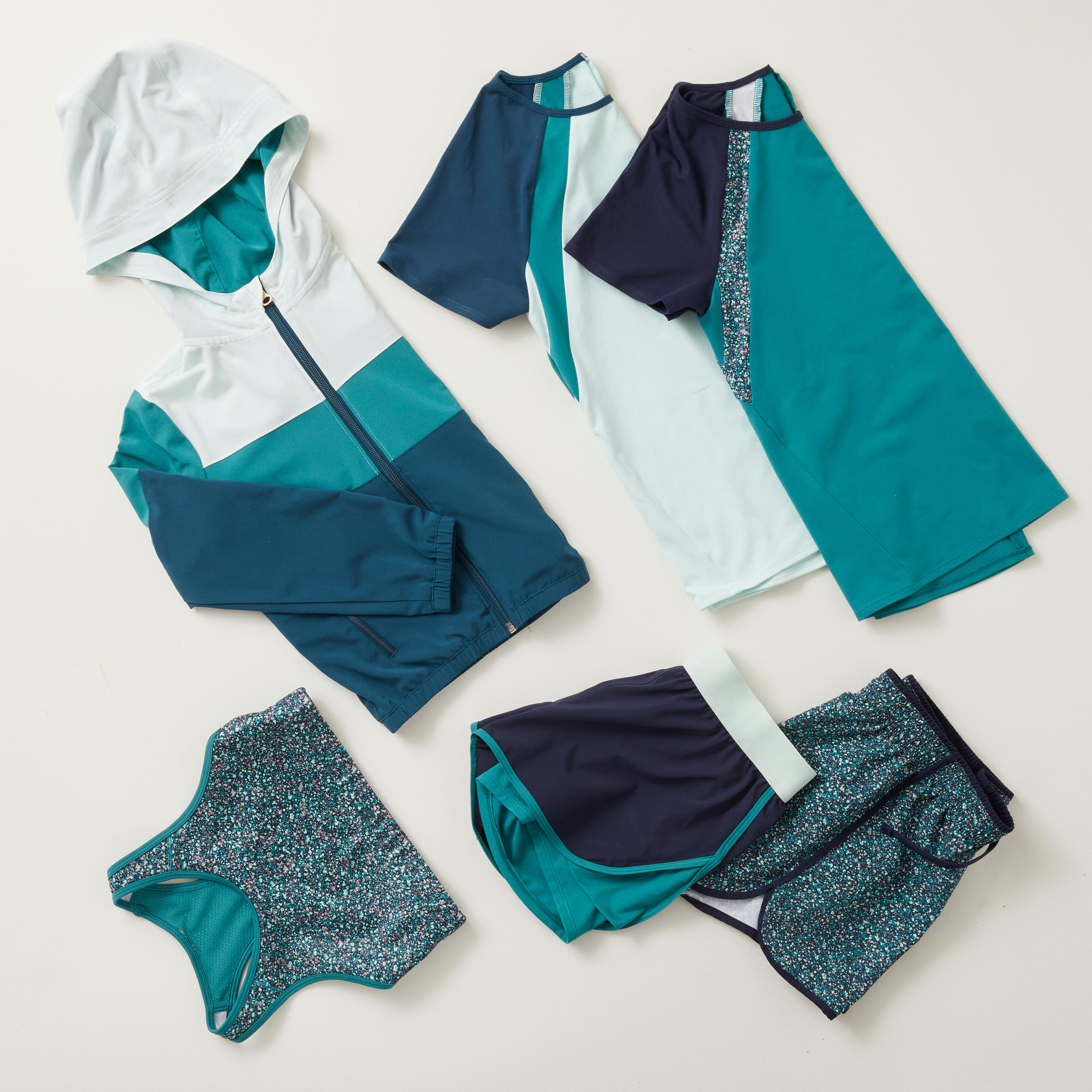 Girls’ Double Shorts - W 500 Blue/Green