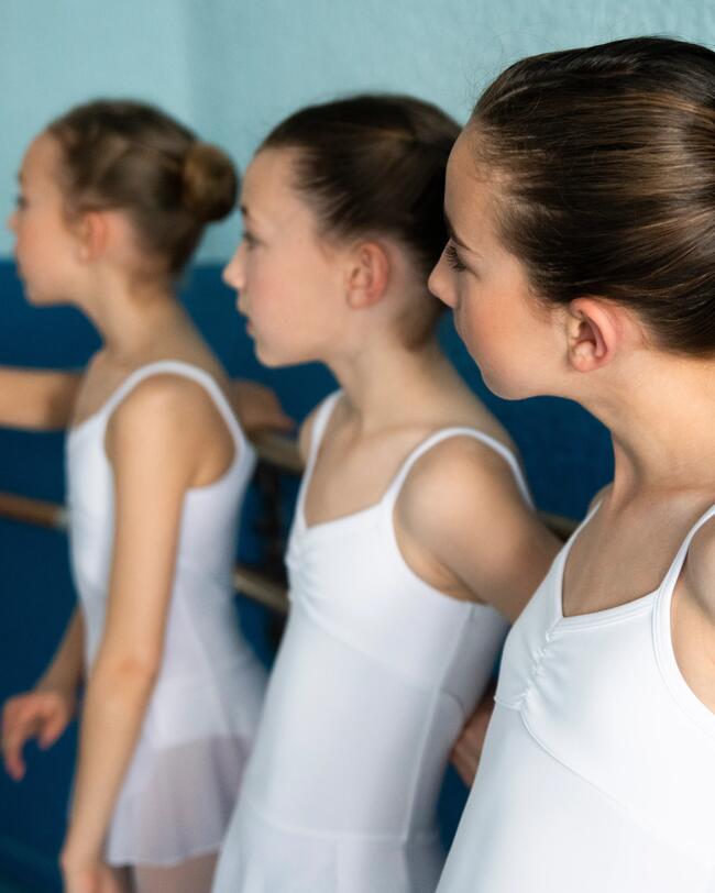 Drei Mädchen stehen an einer Ballettstange.