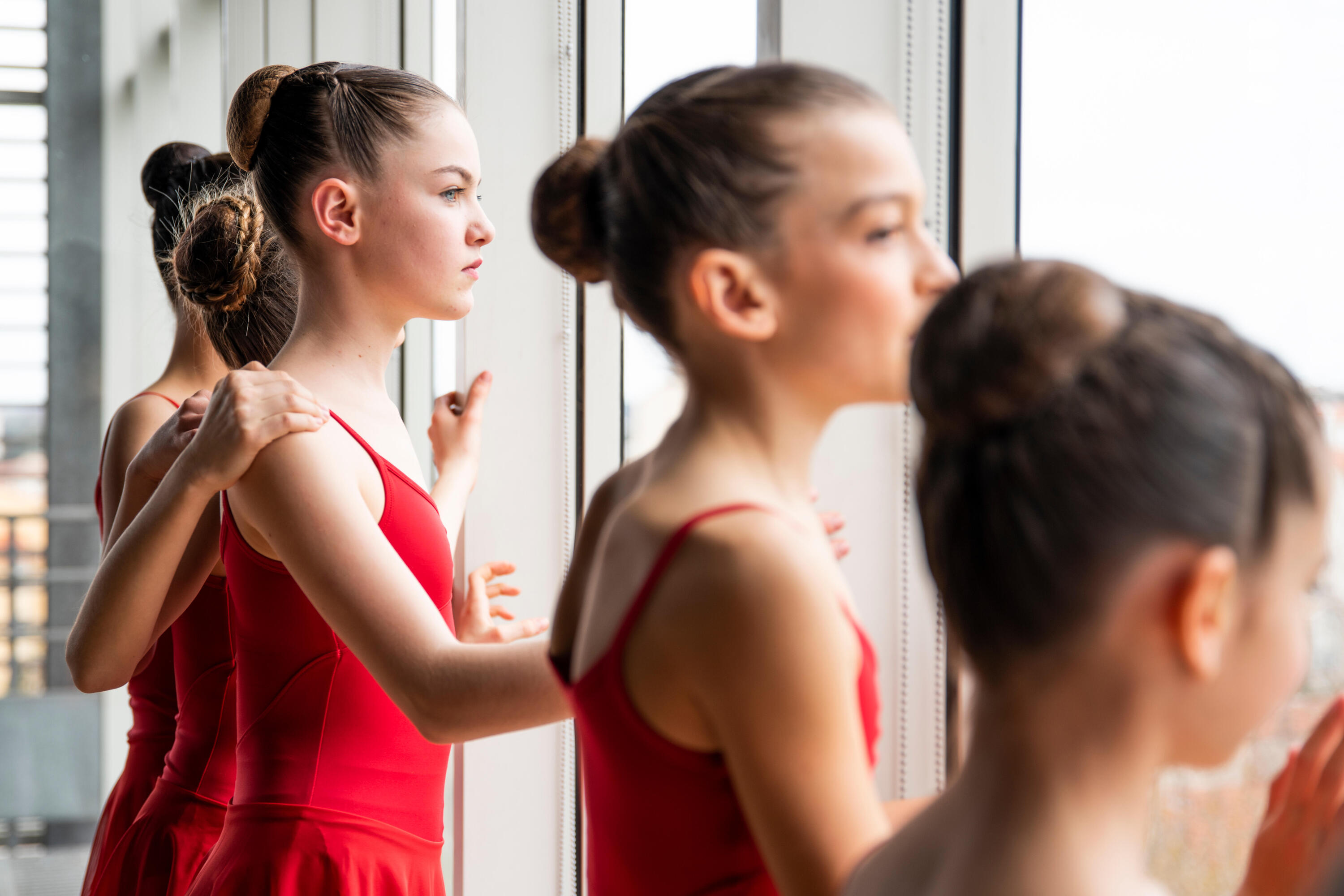 Tunique de danse classique extensible fille, rouge foncé 8/15