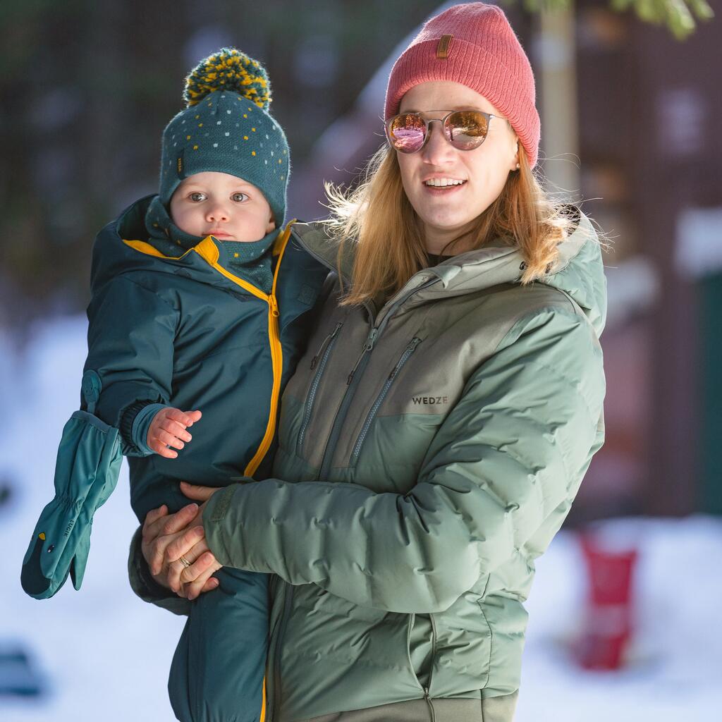 Baby Ski/Sledge Hat and Snood - WARM Green Spots