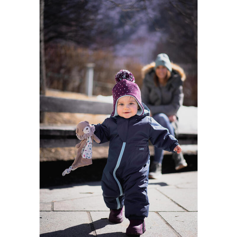 Bonnet bébé péruvien de ski / luge - SIMPLE WARM violet et turquoise