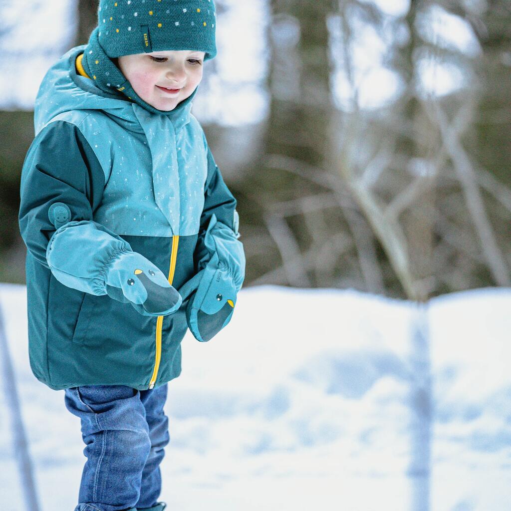 Baby Ski/Sledge Hat and Snood - WARM Green Spots