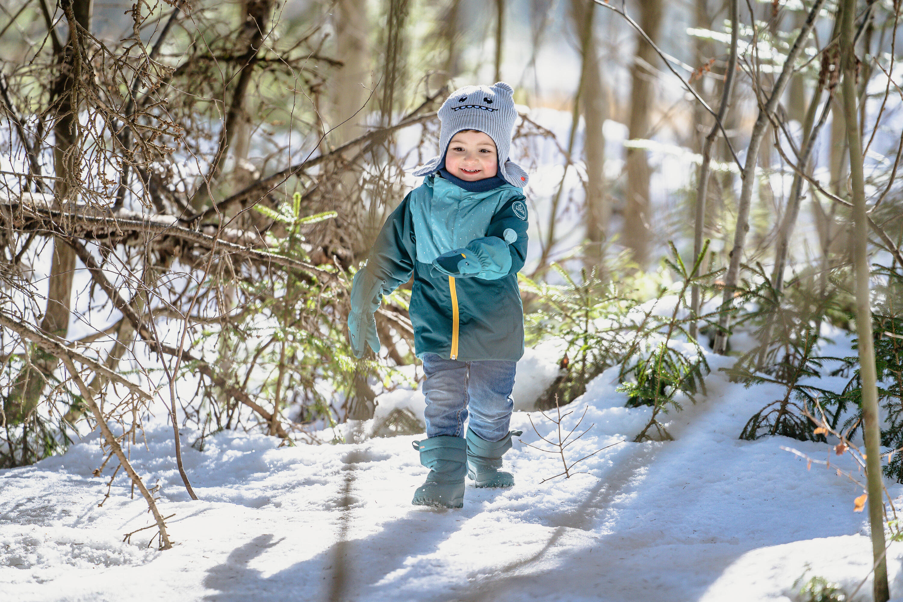 Baby Ski/Sledge Hat - WARM Grey and Blue 2/10