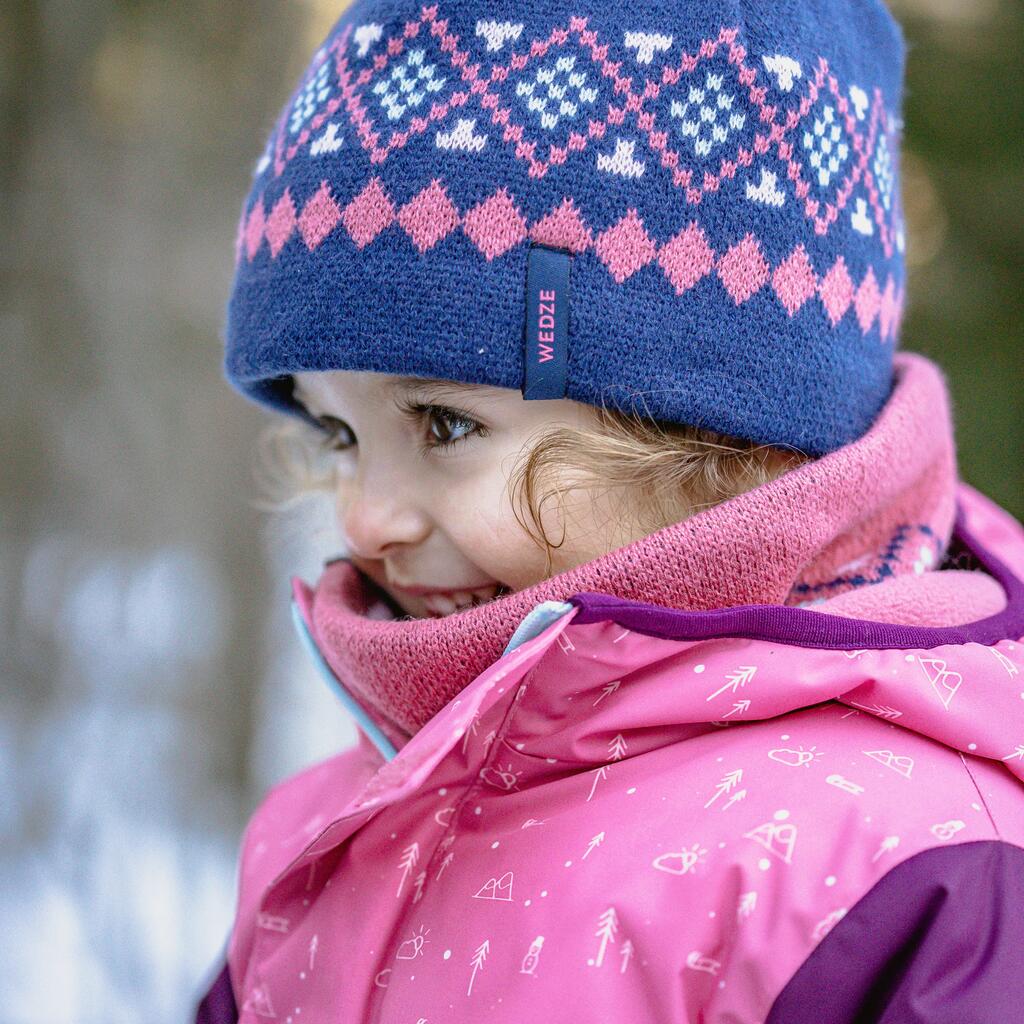 Baby ski/sledge hat and neck warmer - WARM navy blue and pink