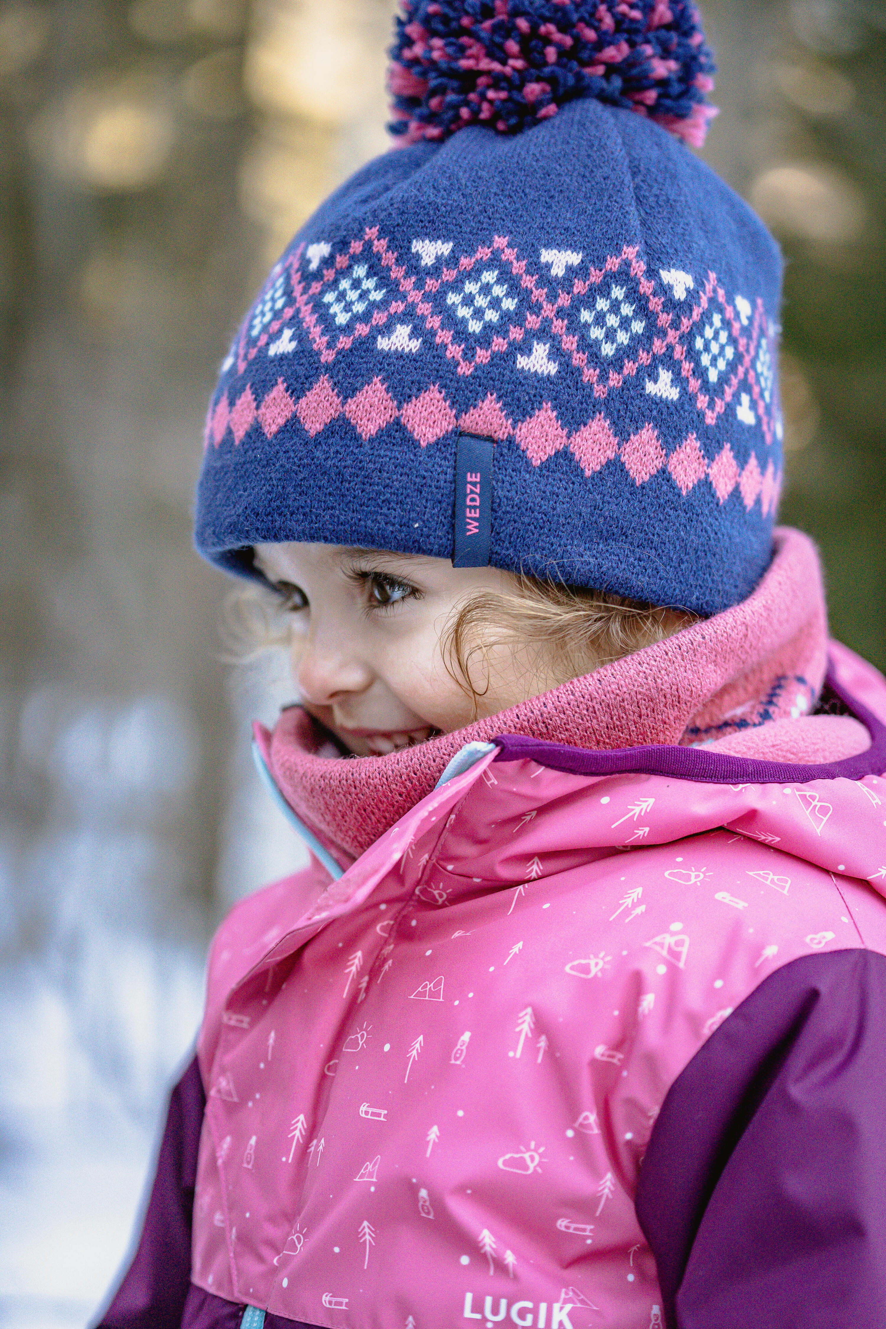 Baby ski/sledge hat and neck warmer - WARM navy blue and pink 2/11