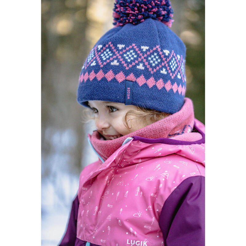 Gorro e gola de pescoço de bebé de ski / trenó - WARM azul marinho e rosa