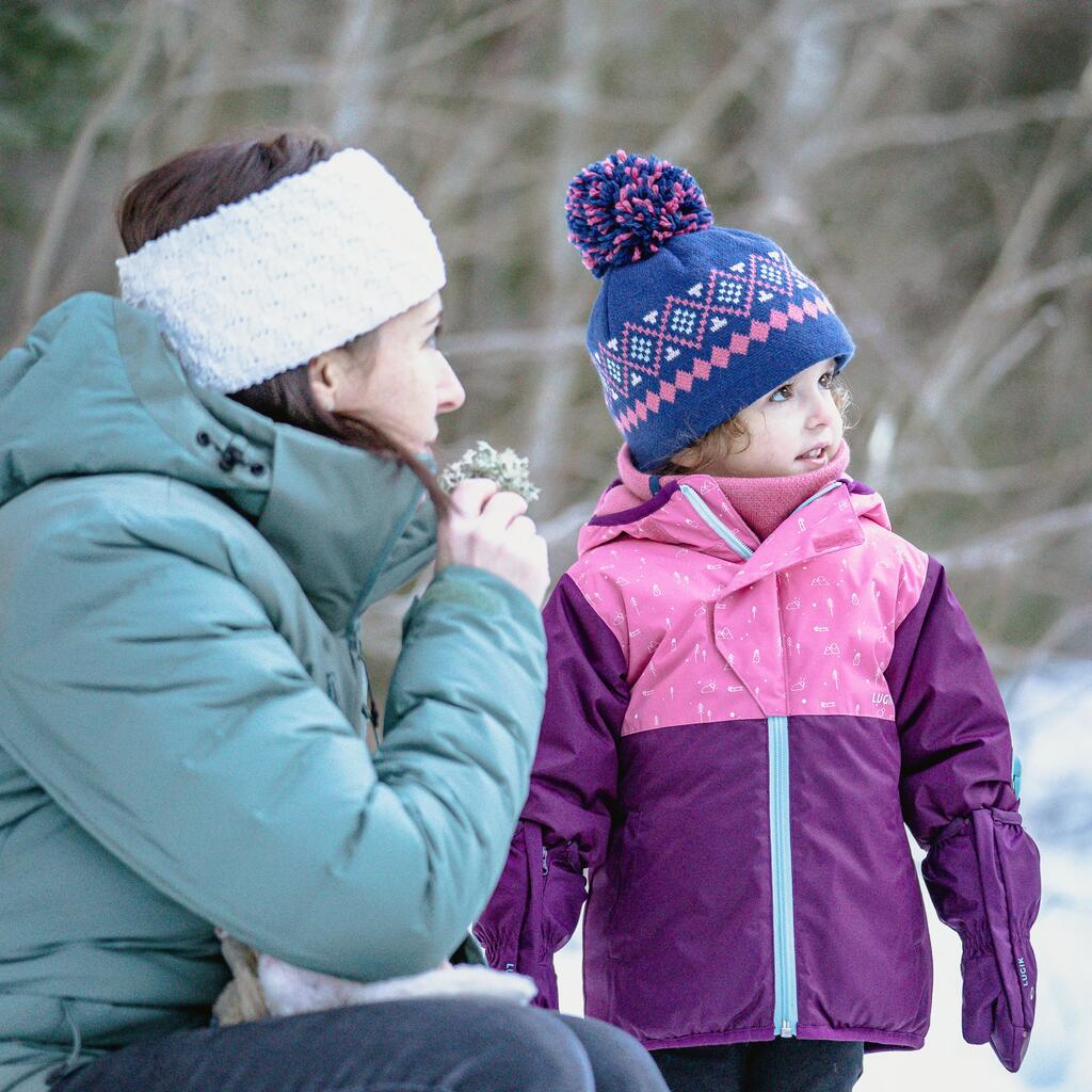 Baby ski/sledge hat and neck warmer - WARM navy blue and pink