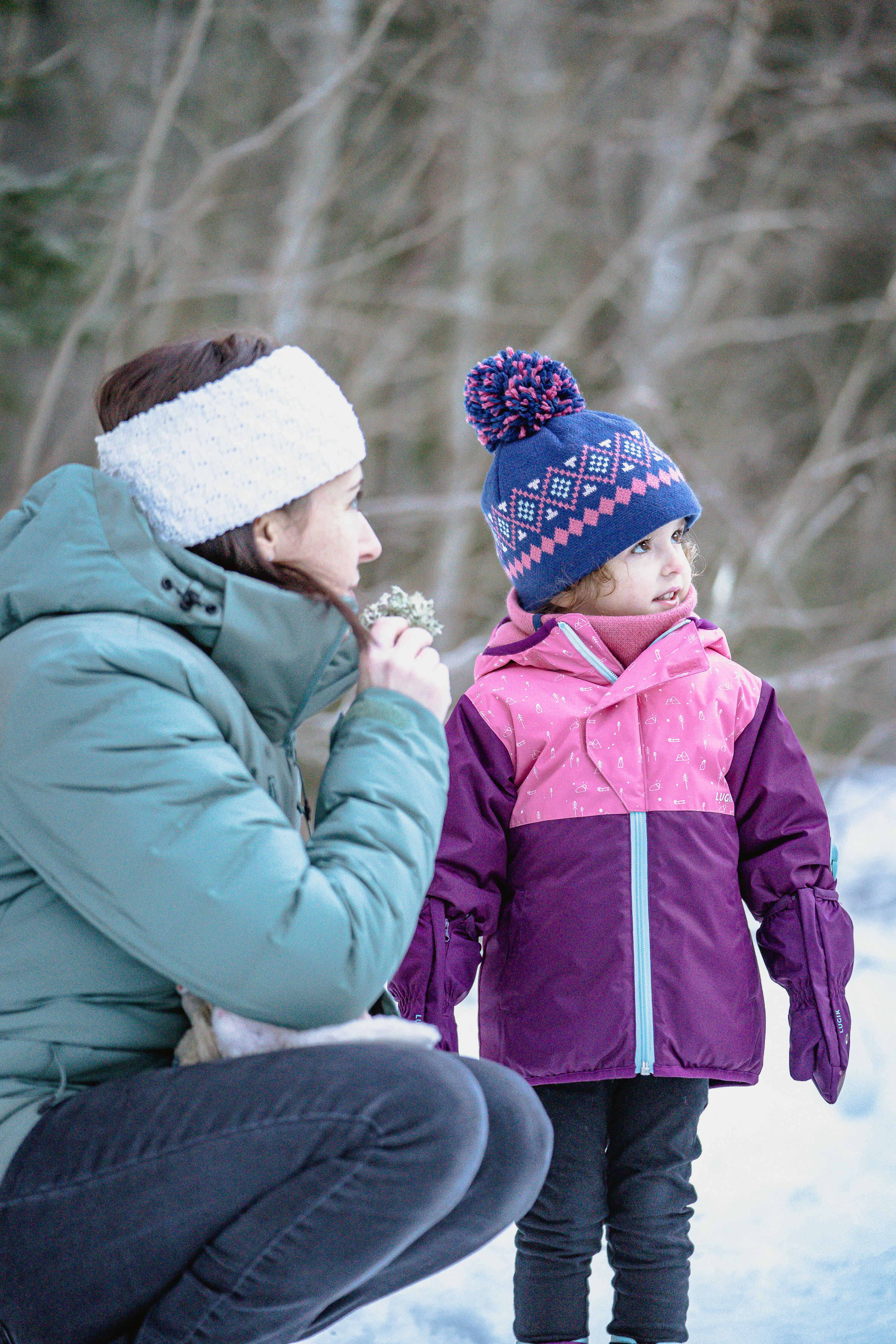 Baby ski/sledge hat and neck warmer - WARM navy blue and pink 3/11